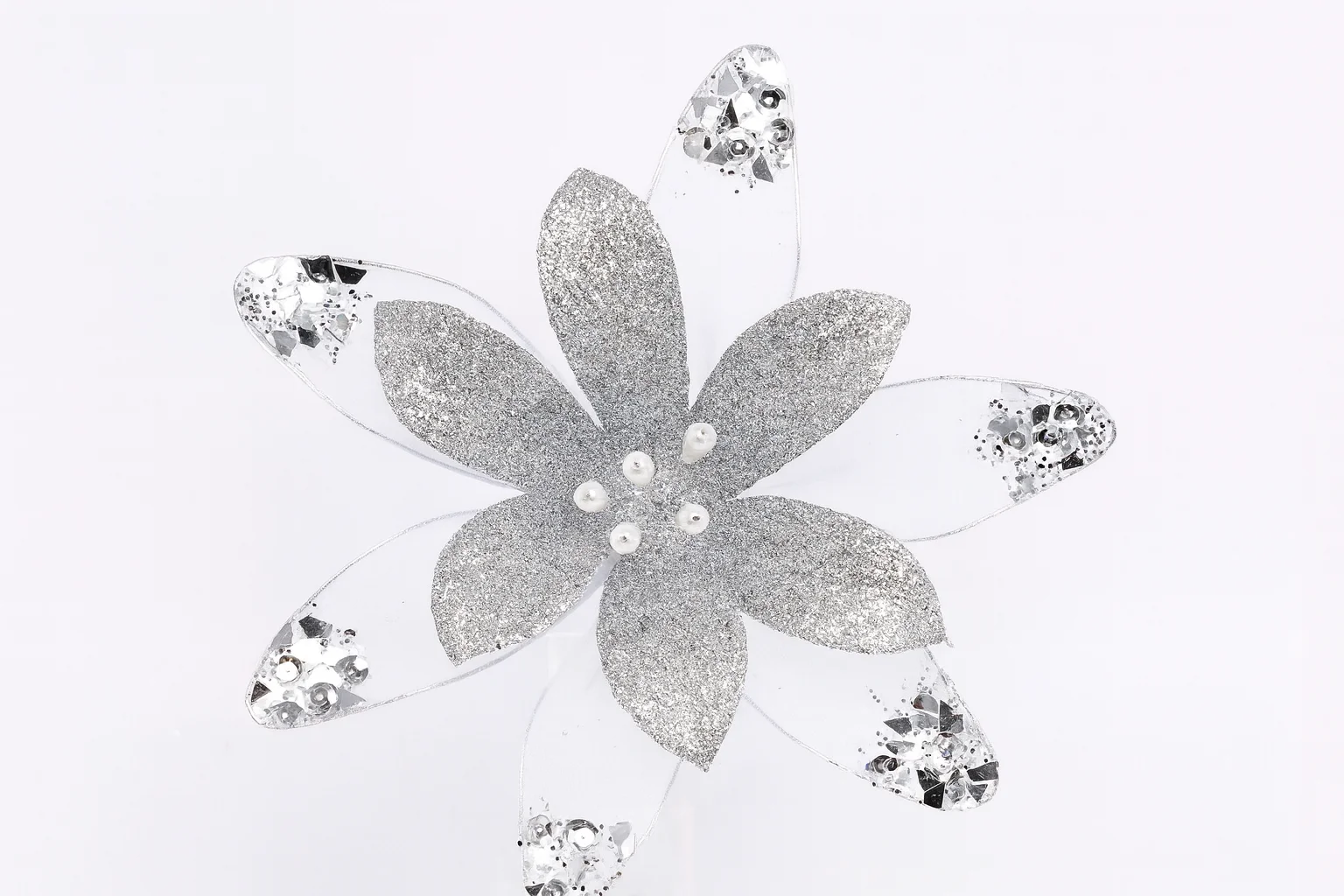 Sheer Organza & Silver Glitter Rose